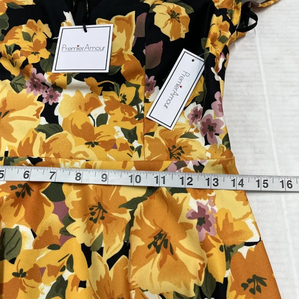 Premier Amour Dress Women 6 Black Yellow Floral Asymmetrical Retro‎ Pin Up - Picture 6 of 12